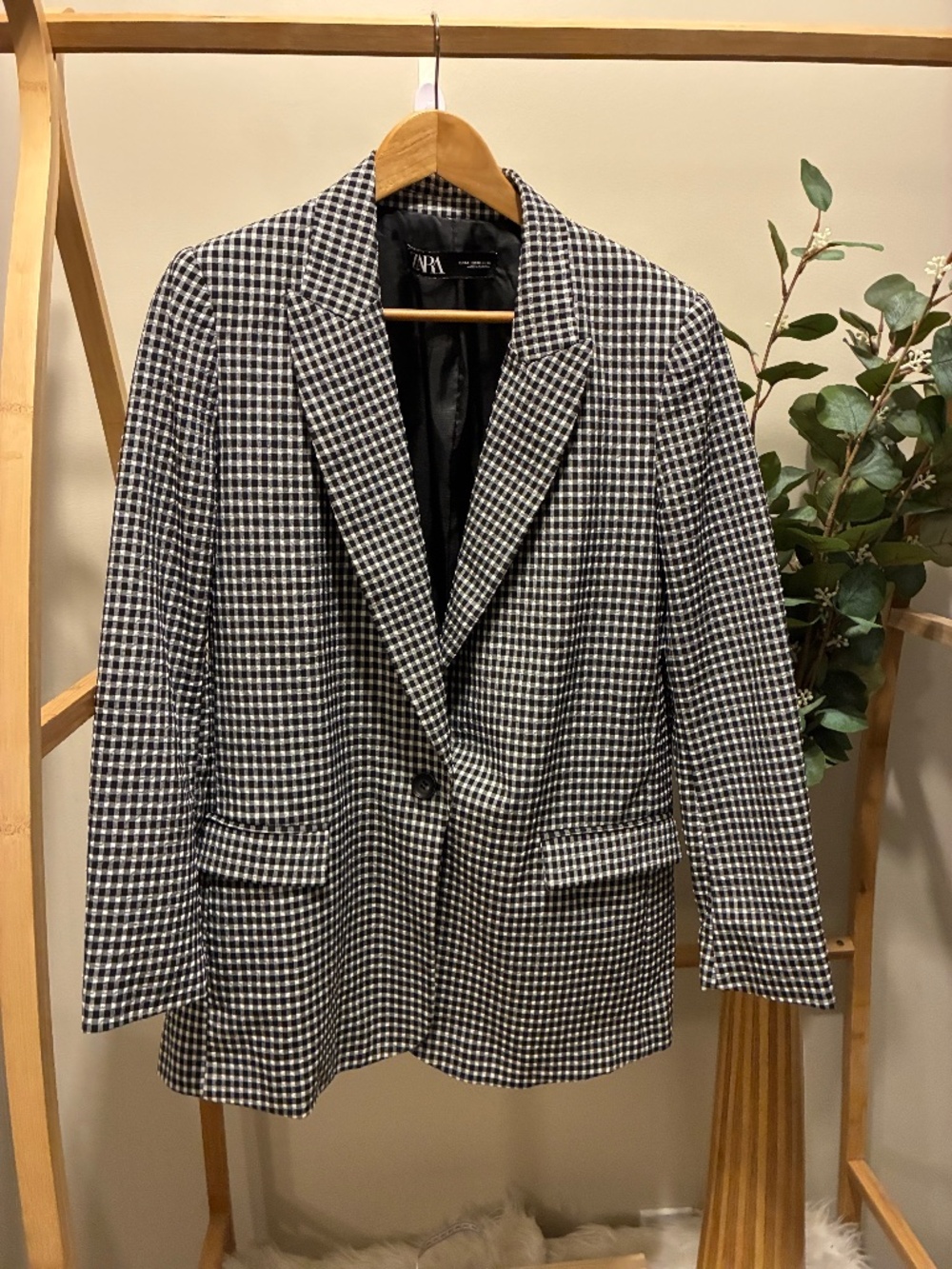 Zara Black and White Gingham Blazer